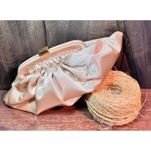 Kate Landry Champagne Satin Clutch Bag Ruched Kiss Lock Evening‎ Wedding Purse